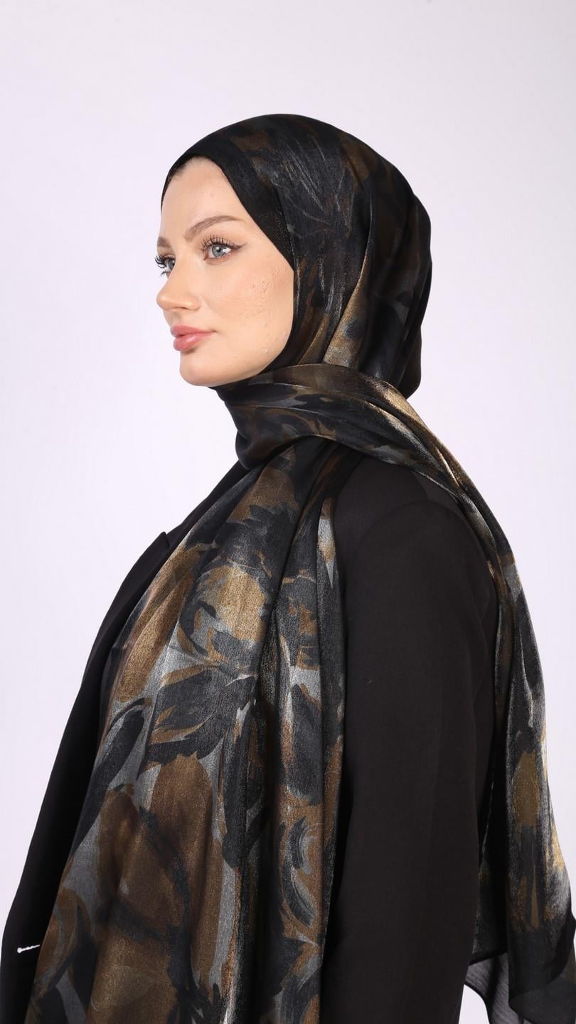 DARK FLOWER ŞAL SİYAH KAHVE