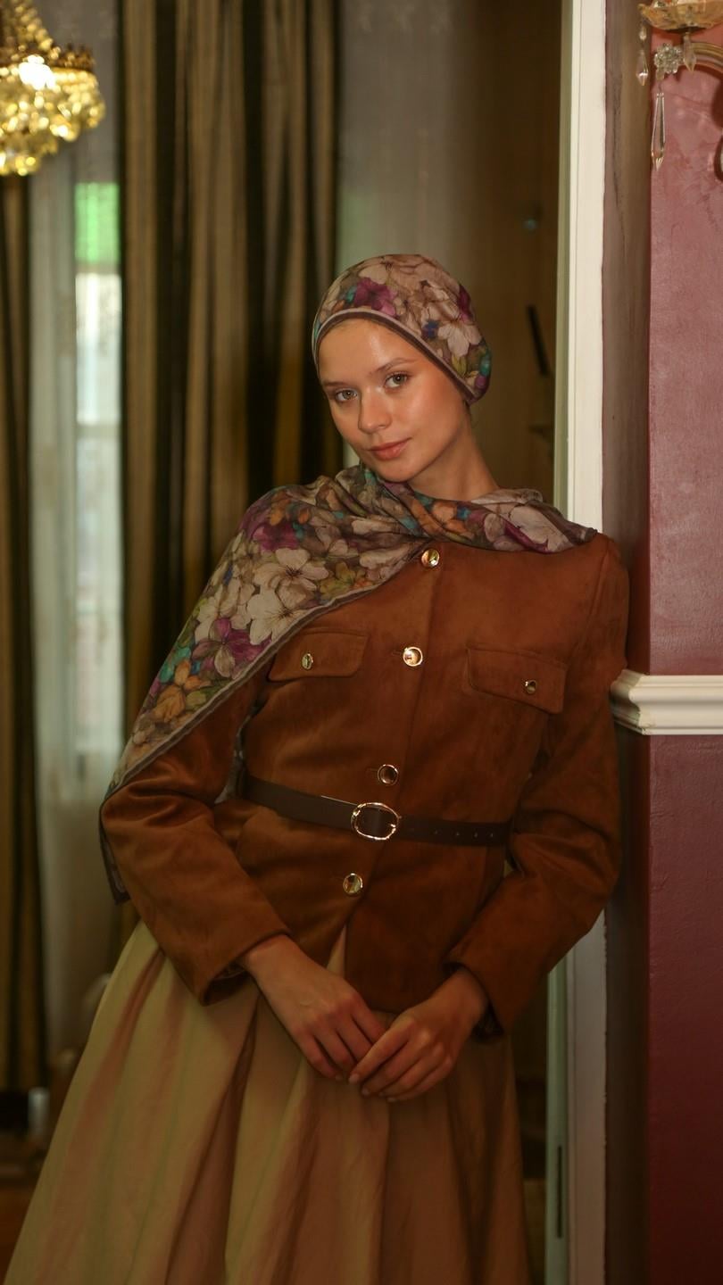 FİORA DESEN EŞARP KAHVE-2