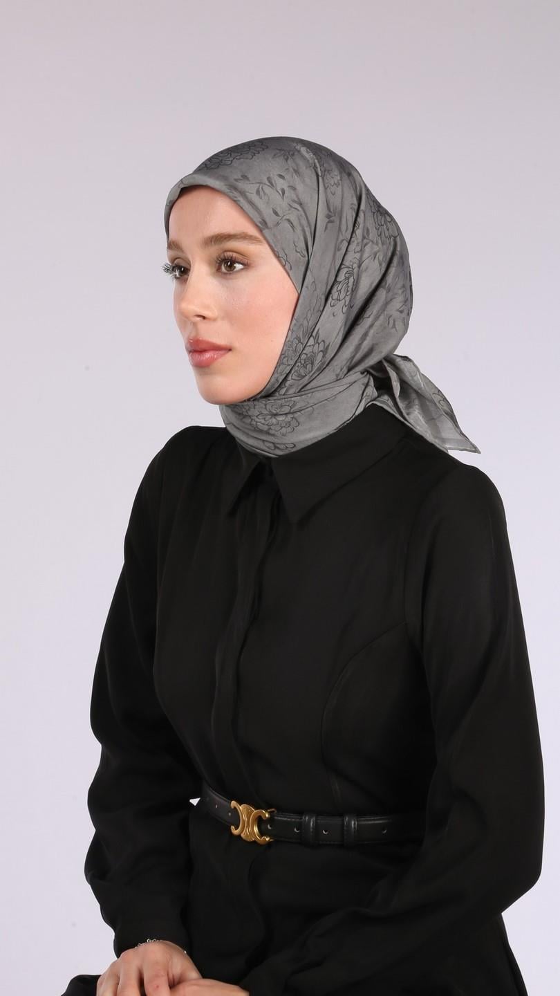 FLEUR DESEN EŞARP GRİ-7