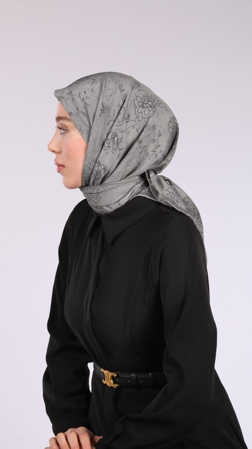 FLEUR DESEN EŞARP GRİ-7