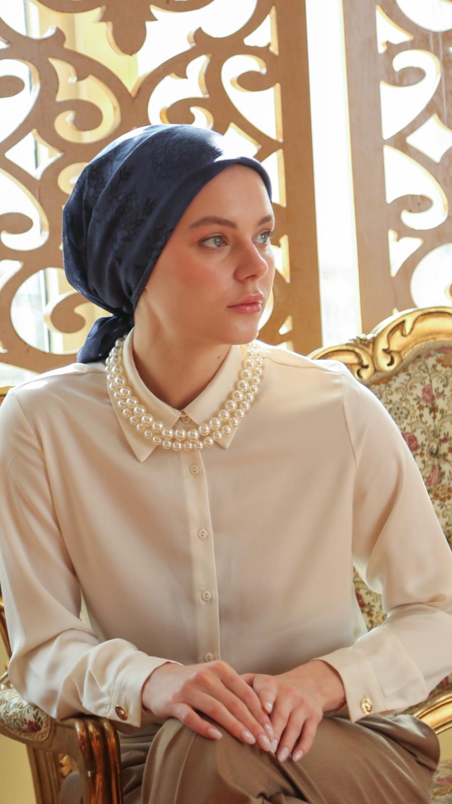 FLEUR DESEN EŞARP LACİVERT-1