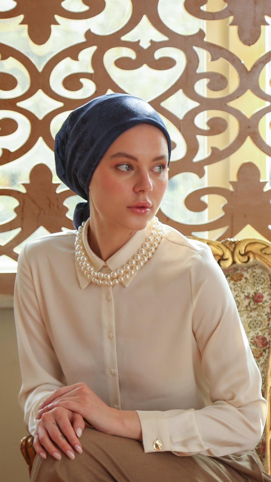 FLEUR DESEN EŞARP LACİVERT-1
