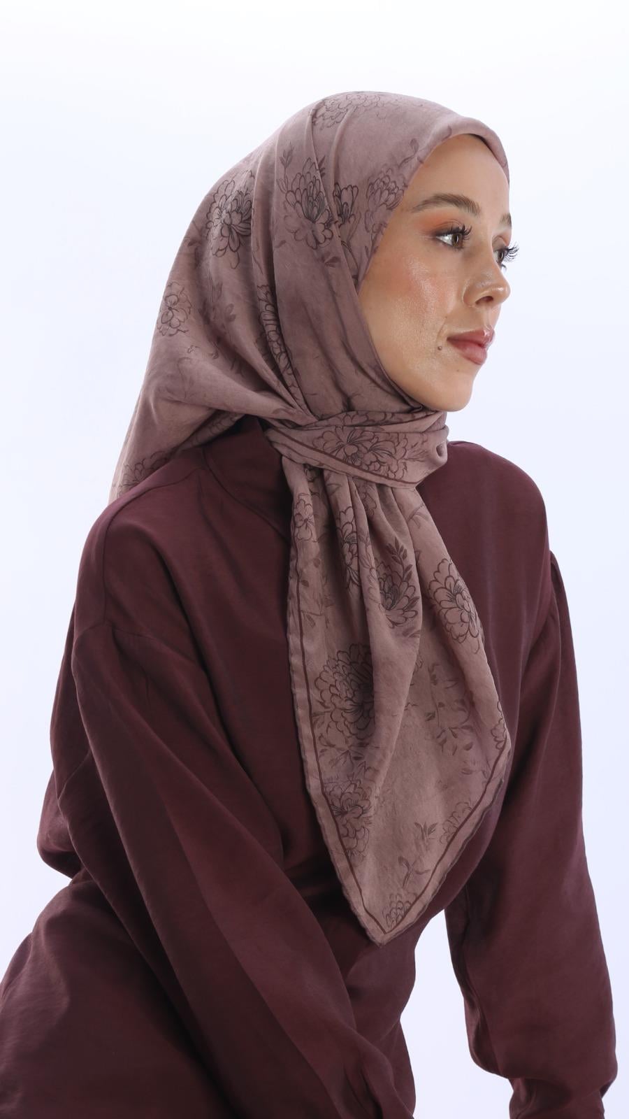 FLEUR DESEN EŞARP SÜTLÜ KAHVE-9
