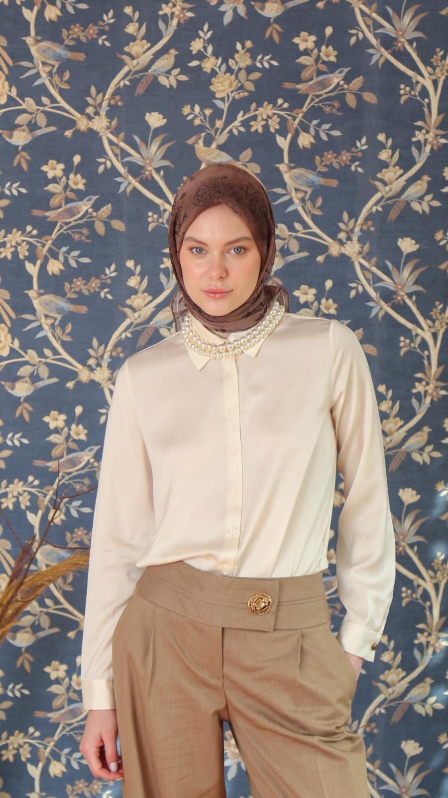 FLEUR DESEN EŞARP VİZON-4