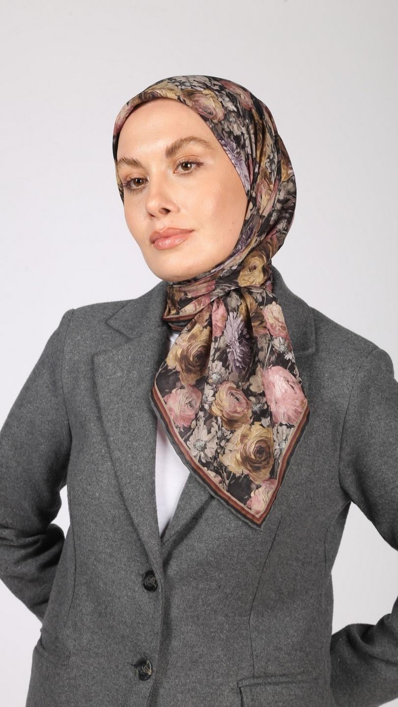 FLOWER DESEN EŞARP SİYAH