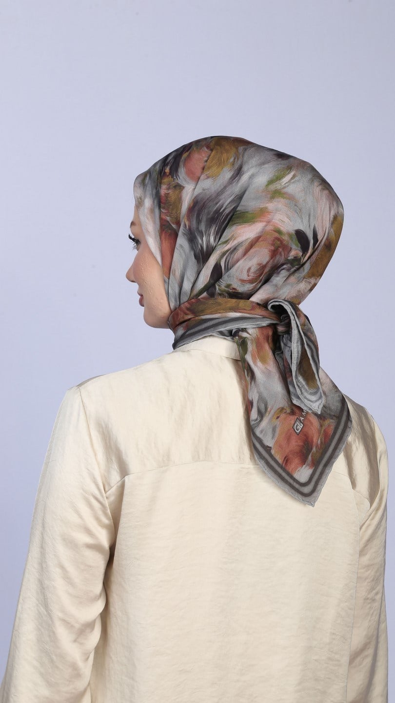 FLOWER FEATHER DESEN EŞARP GRİ