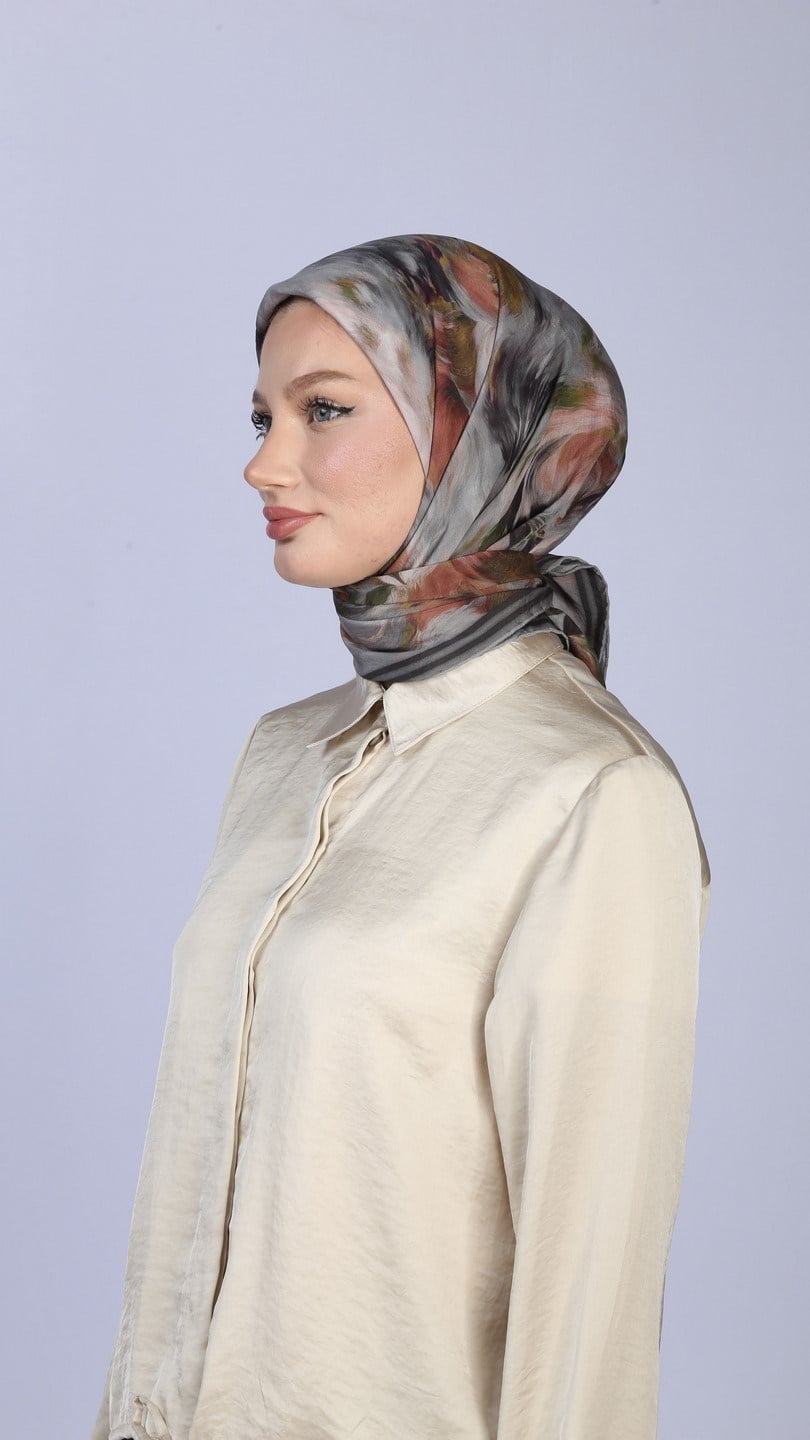 FLOWER FEATHER DESEN EŞARP GRİ
