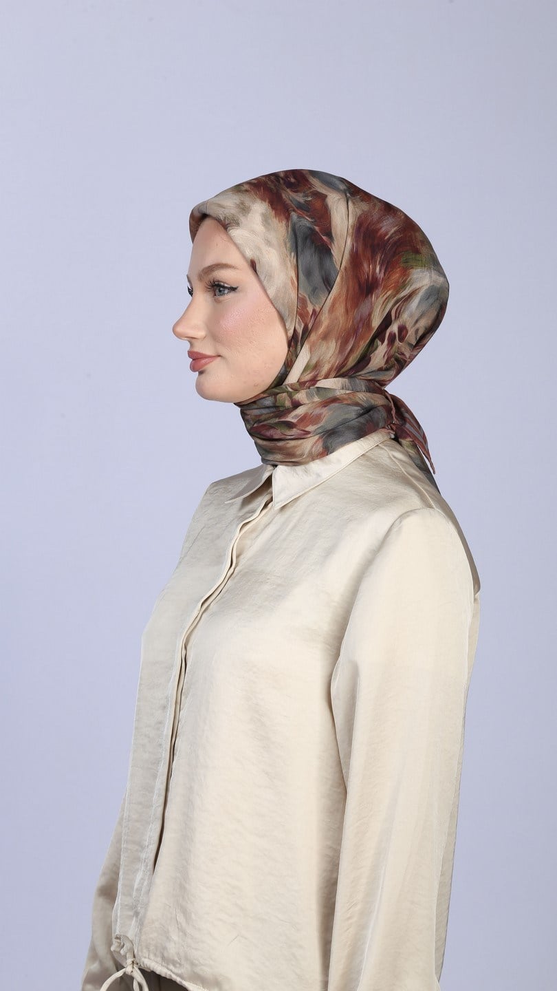 FLOWER FEATHER DESEN EŞARP KİREMİT