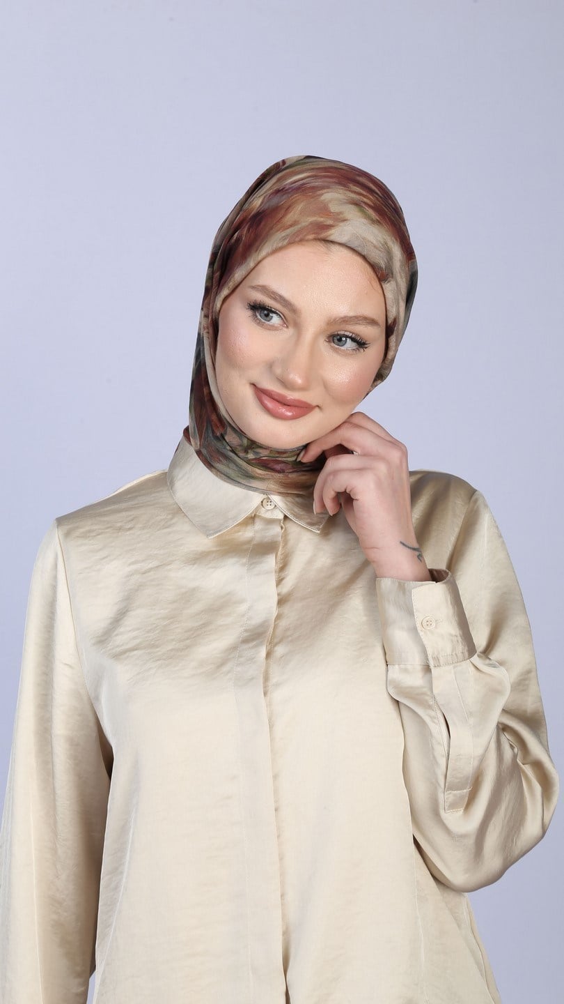 FLOWER FEATHER DESEN EŞARP KİREMİT