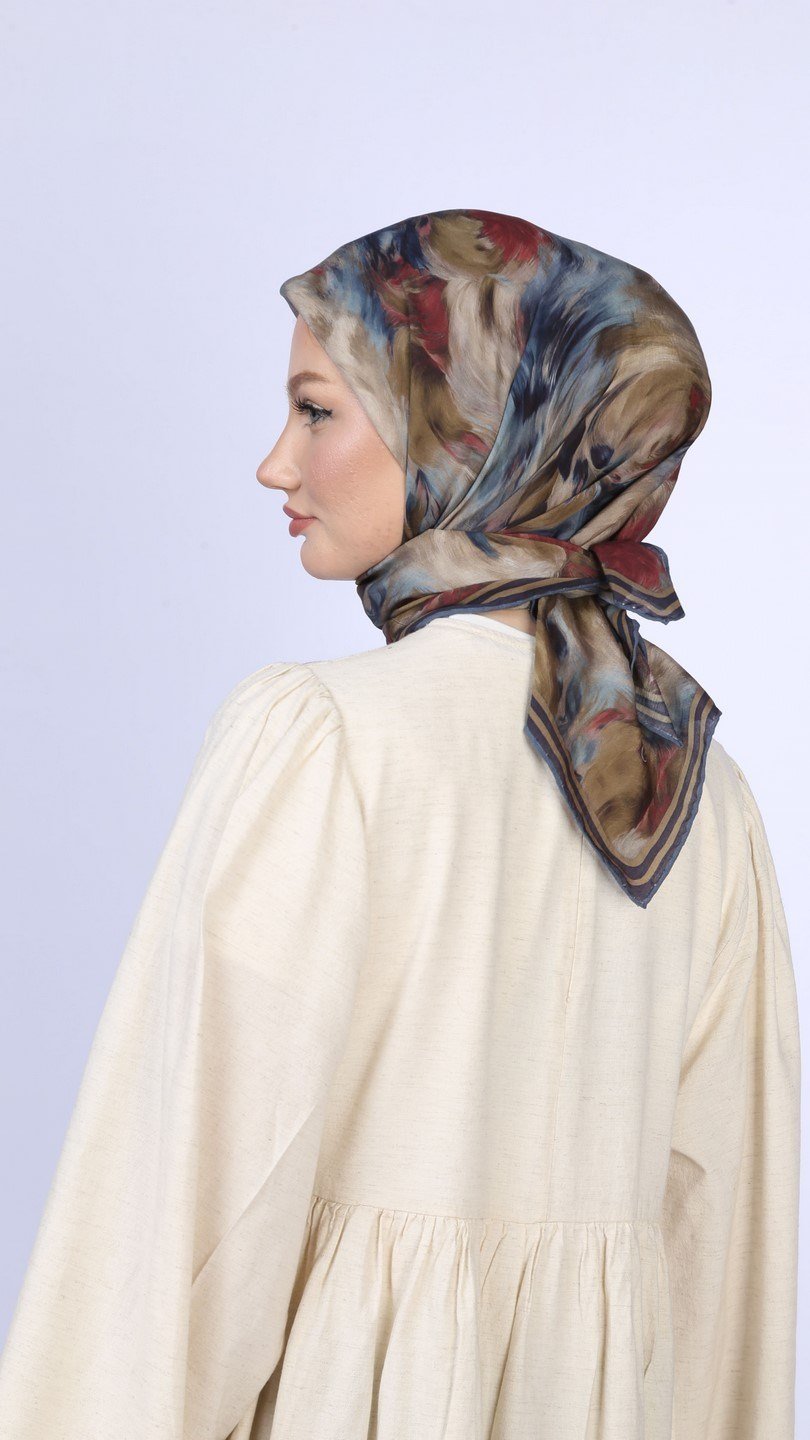 FLOWER FEATHER DESEN EŞARP LACİVERT