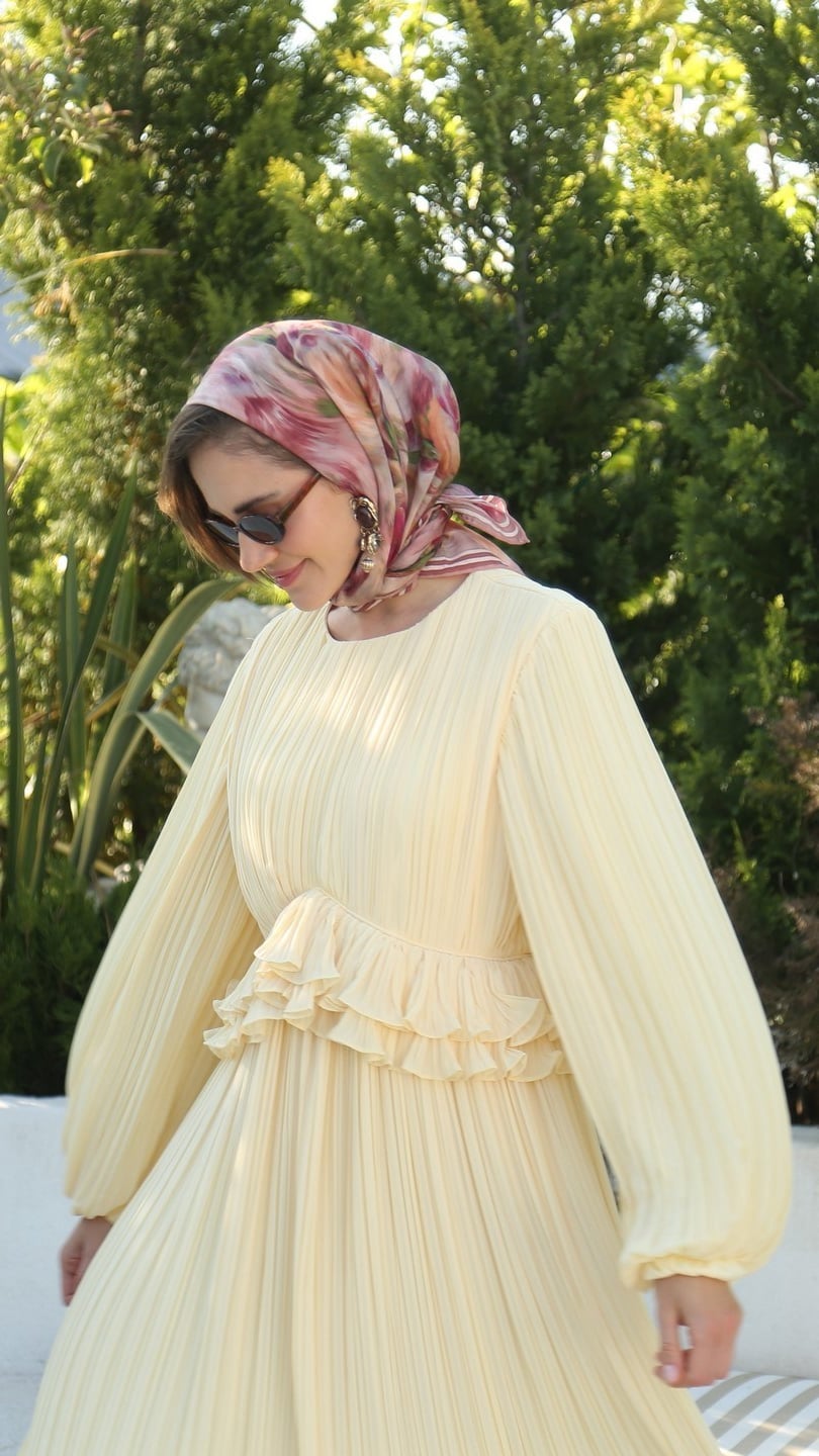 FLOWER FEATHER DESEN EŞARP PEMBE