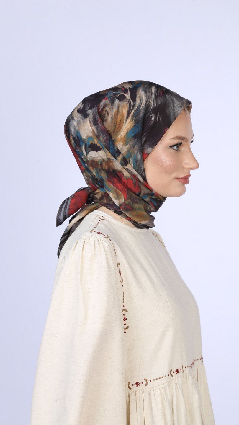 FLOWER FEATHER DESEN EŞARP SİYAH