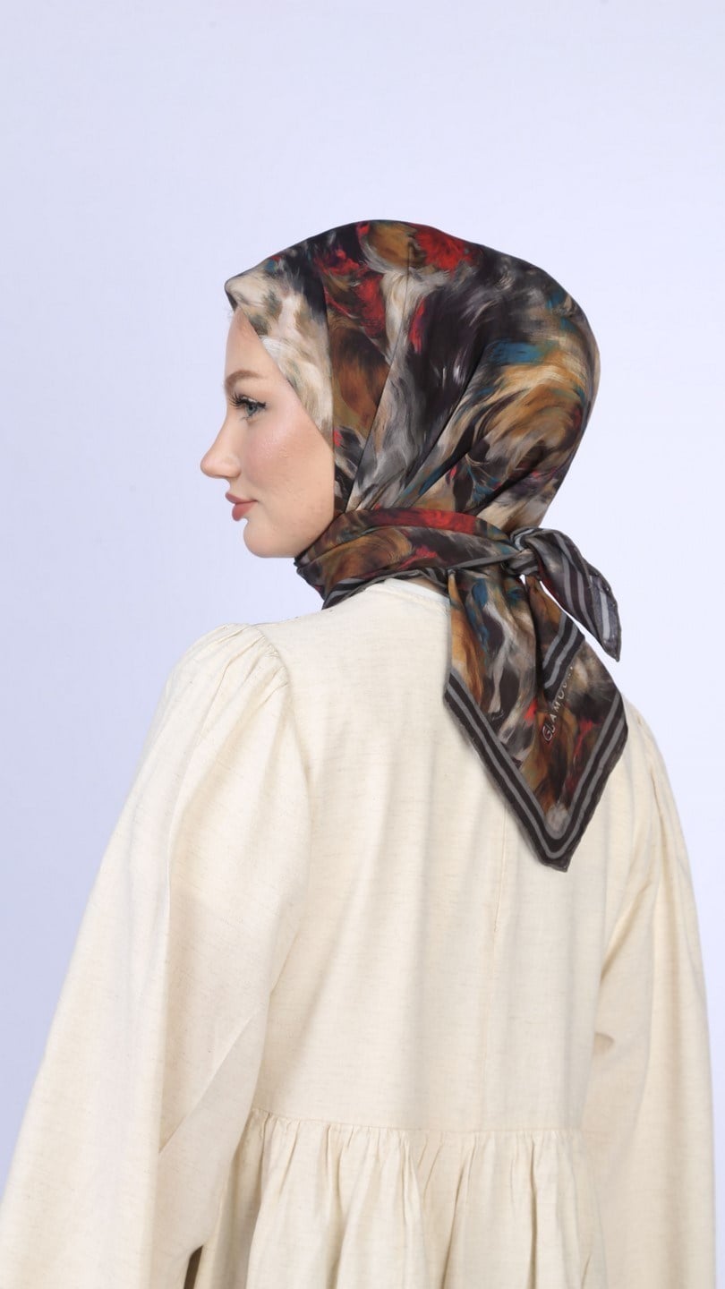 FLOWER FEATHER DESEN EŞARP SİYAH