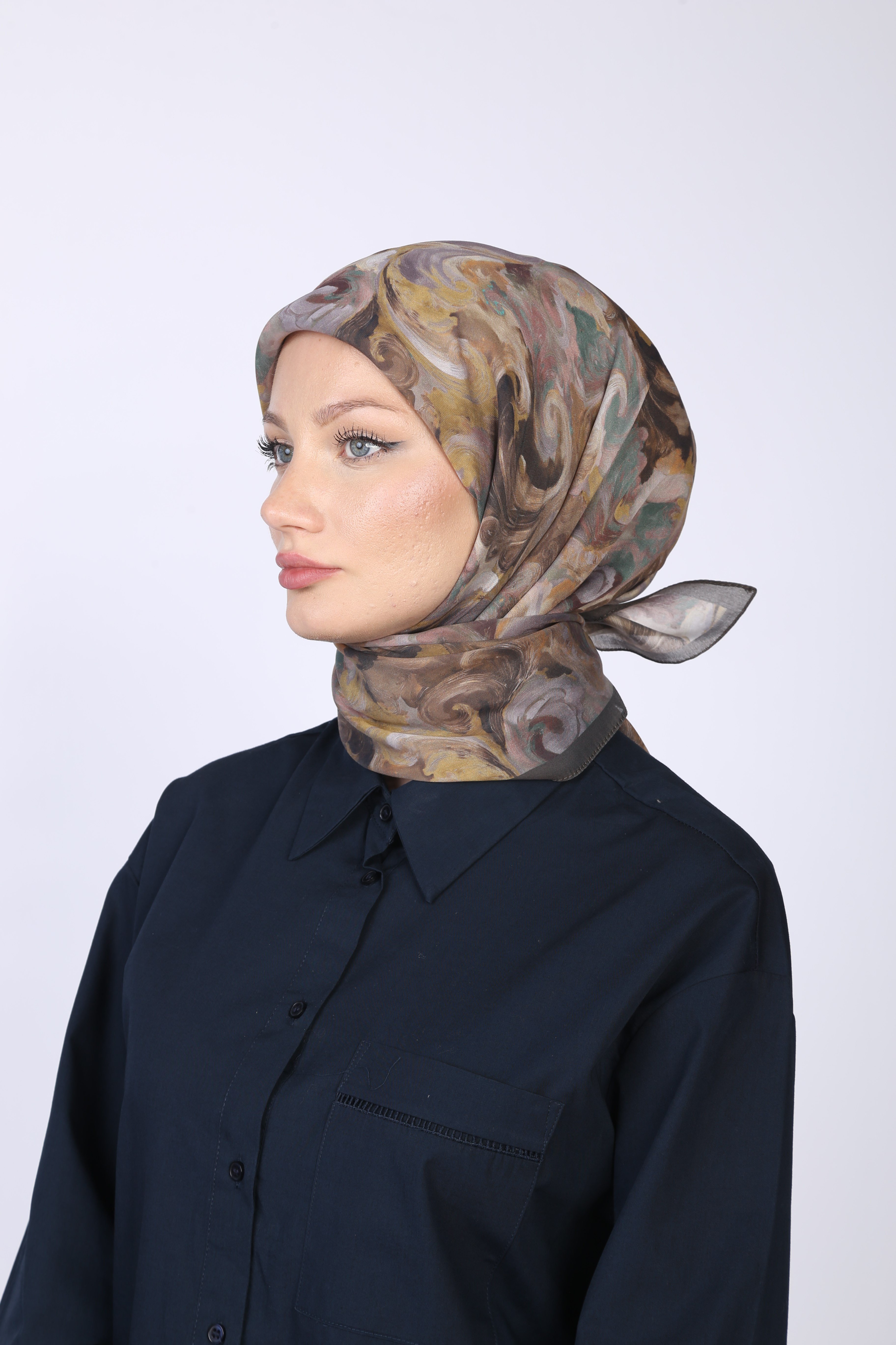 HELİS DESEN EŞARP-KAHVE SARI