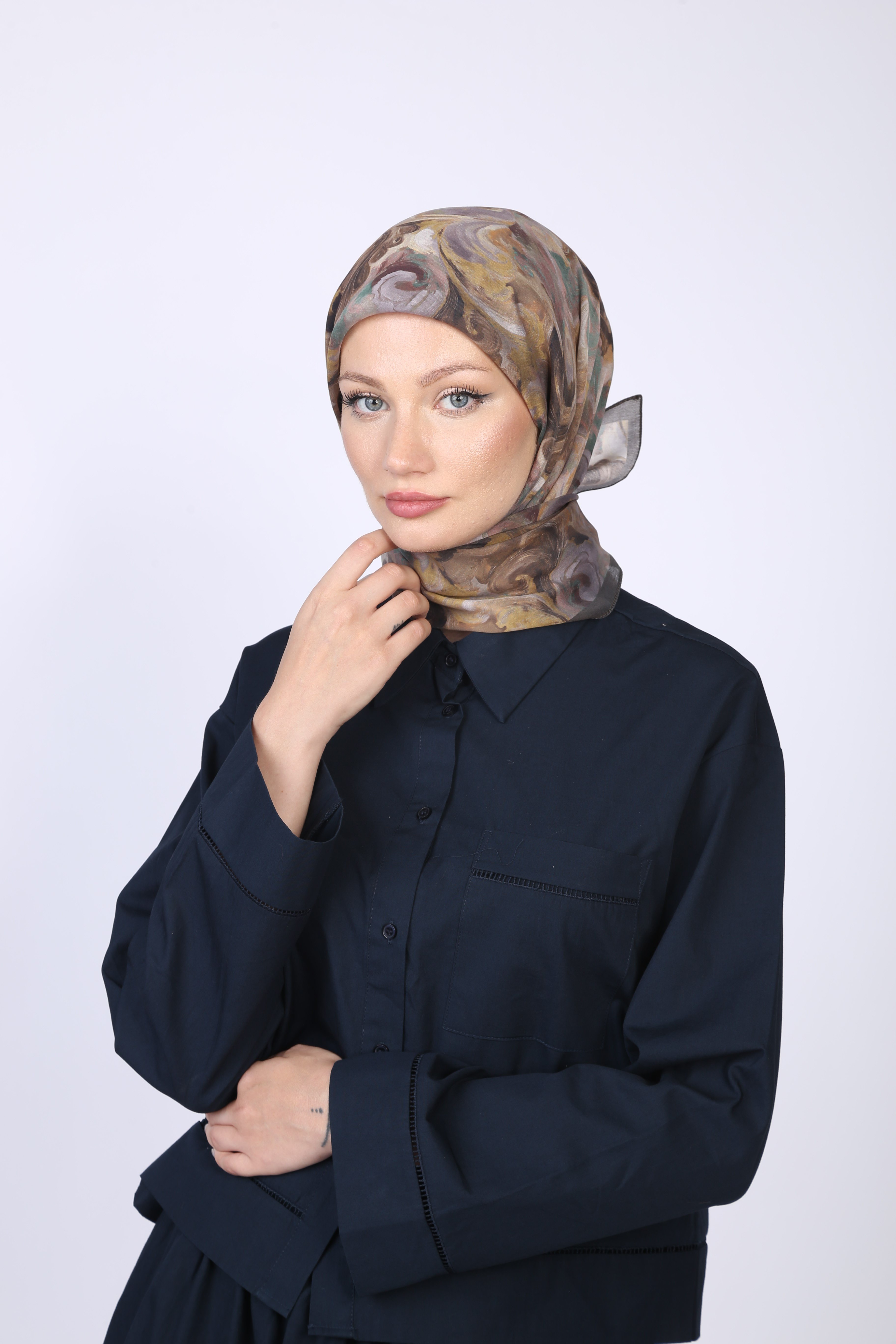 HELİS DESEN EŞARP-KAHVE SARI