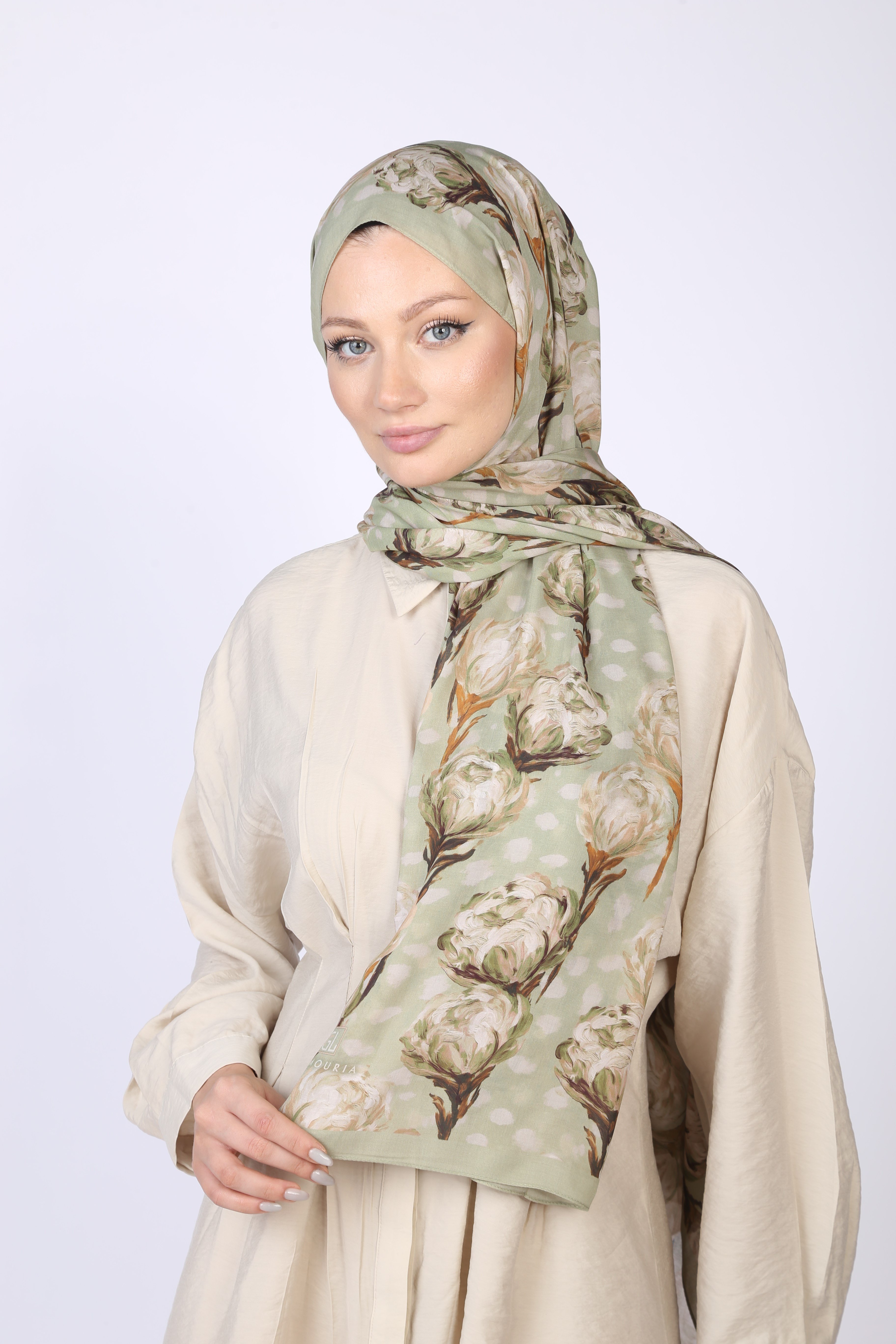 İZGE DESEN ŞAL-PASTEL YEŞİL