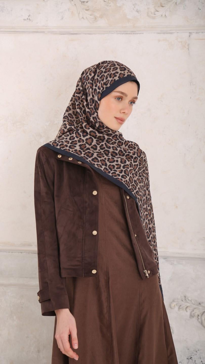 LEOPAR DESEN ŞAL LACİVERT