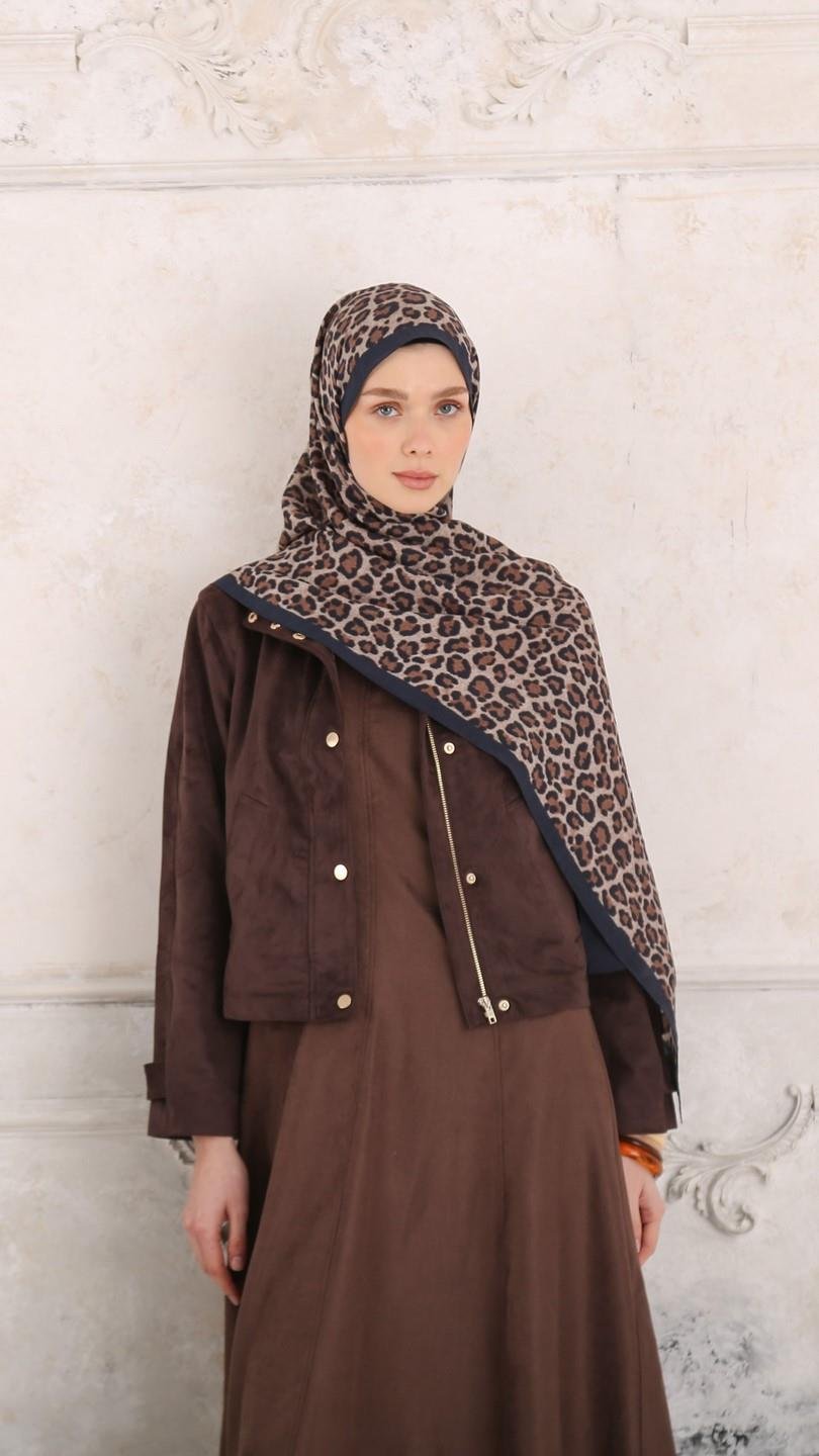 LEOPAR DESEN ŞAL LACİVERT