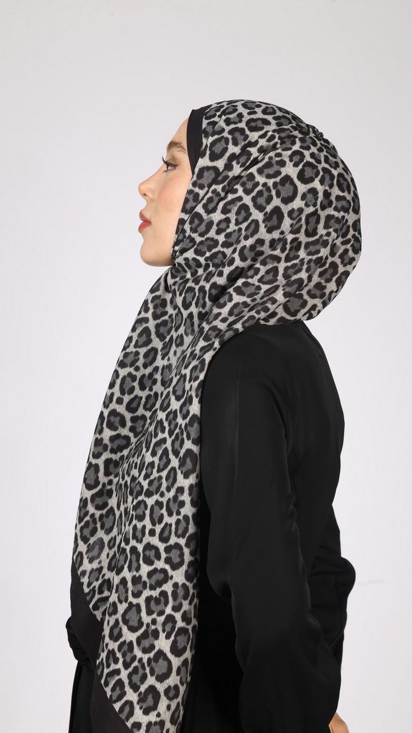 LEOPAR DESEN ŞAL SİYAH GRİ