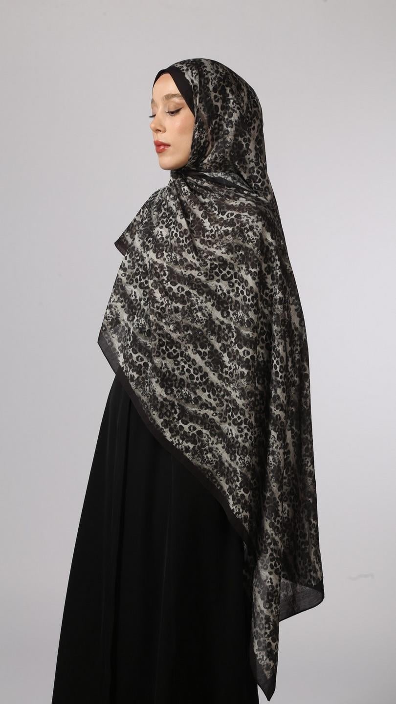 LEOPAR DESEN ŞAL SİYAH GRİ