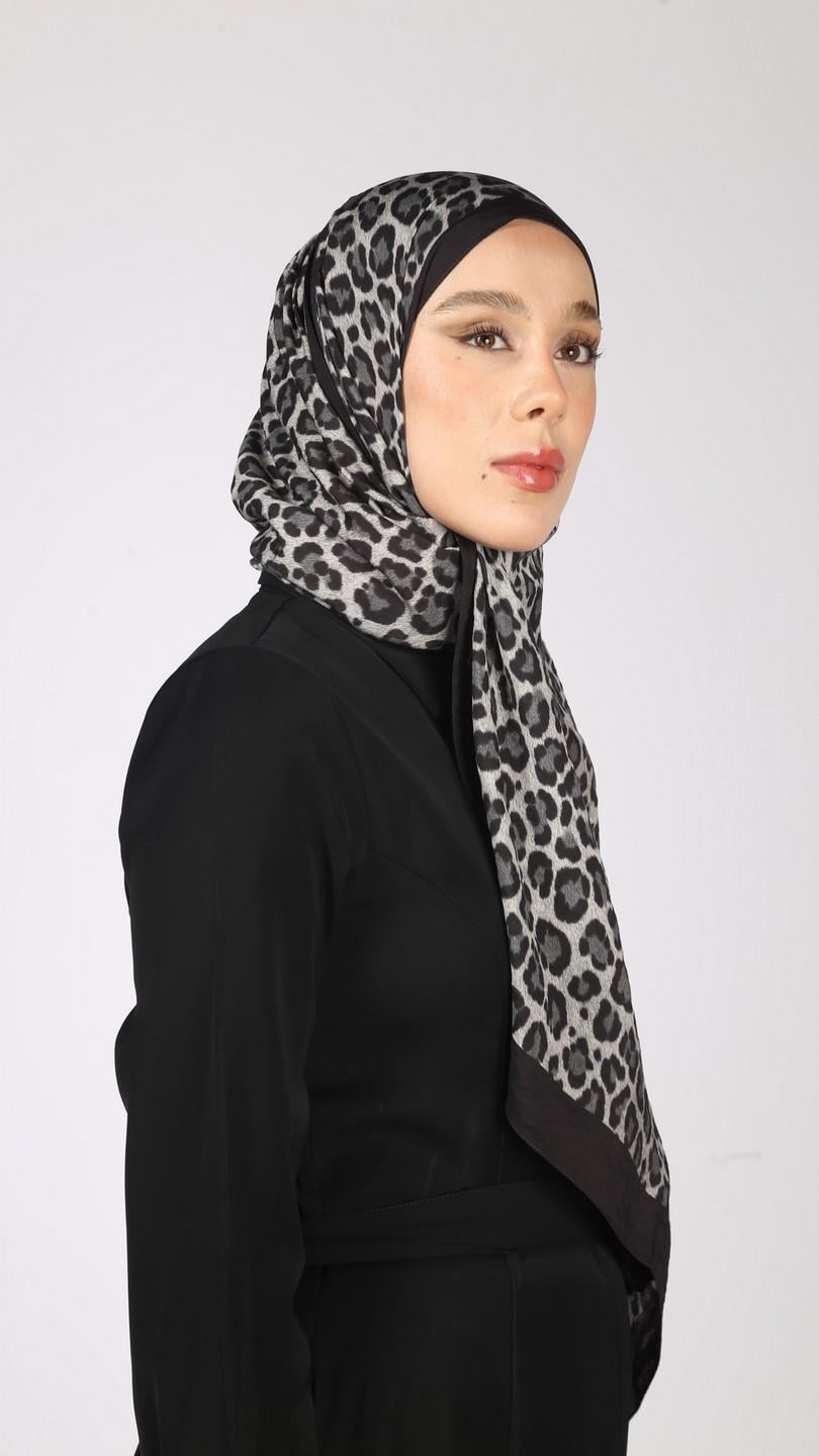 LEOPAR DESEN ŞAL SİYAH GRİ