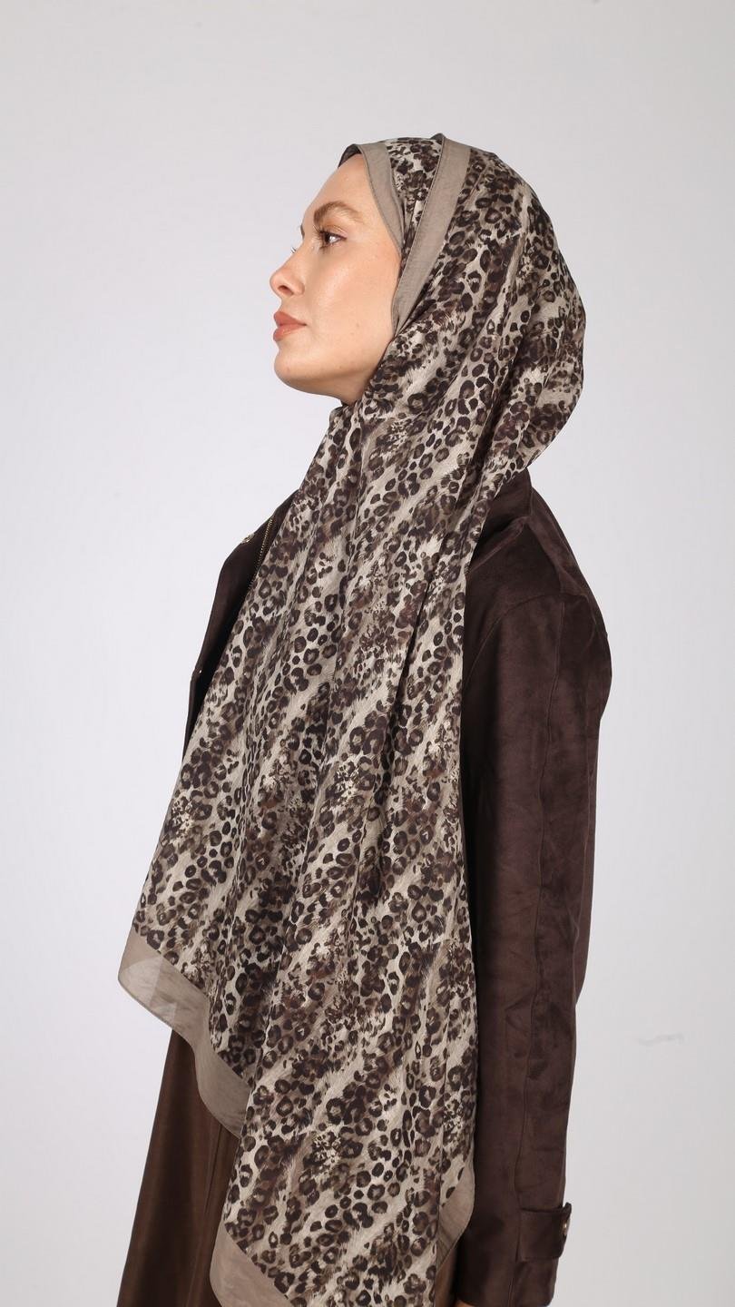 LEOPAR DESEN ŞAL VİZON