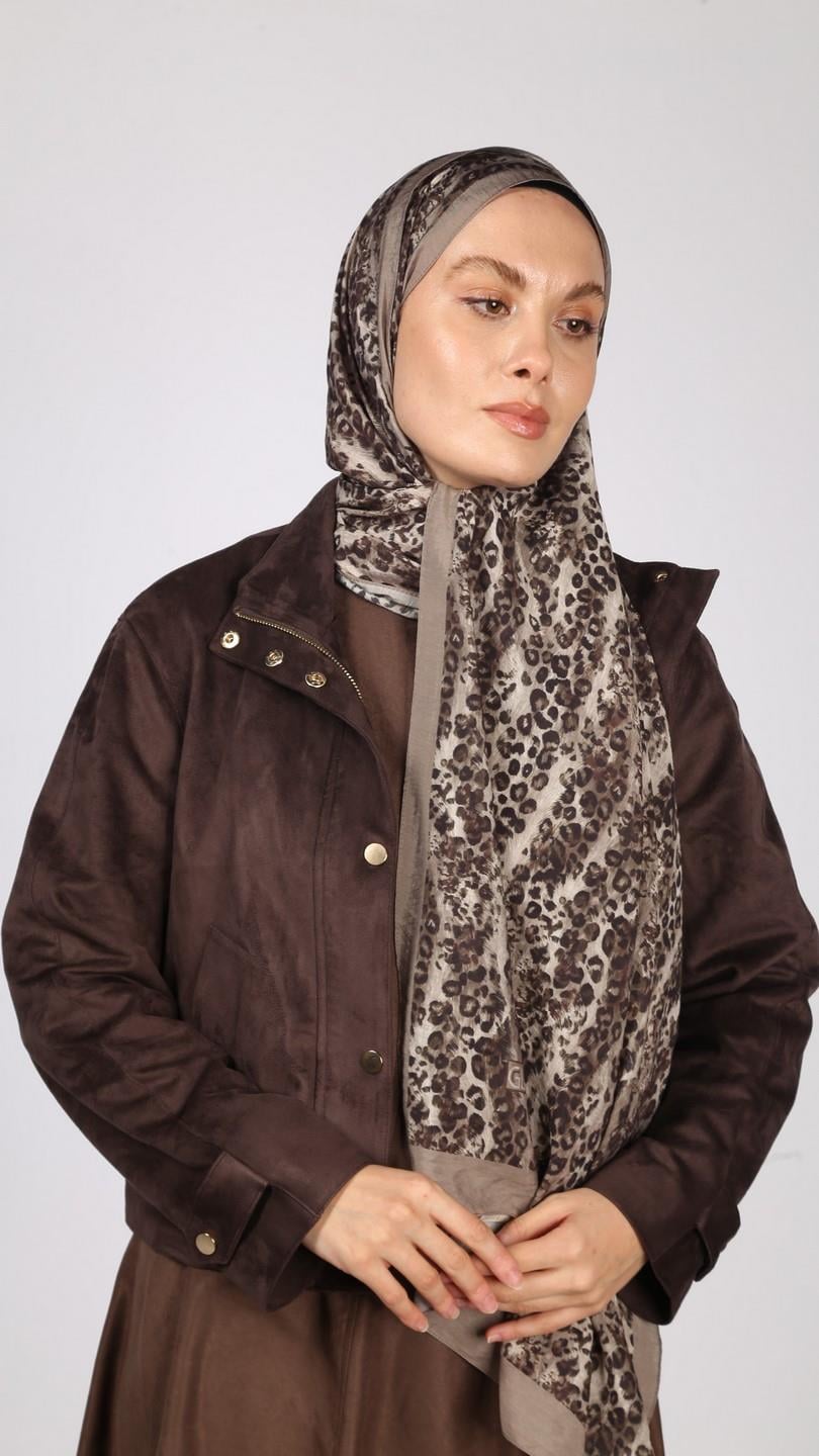 LEOPAR DESEN ŞAL VİZON
