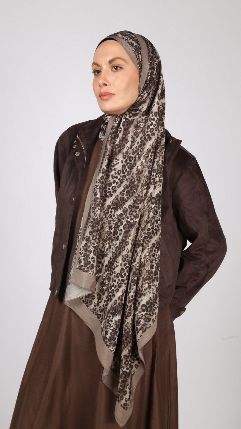 LEOPAR DESEN ŞAL VİZON