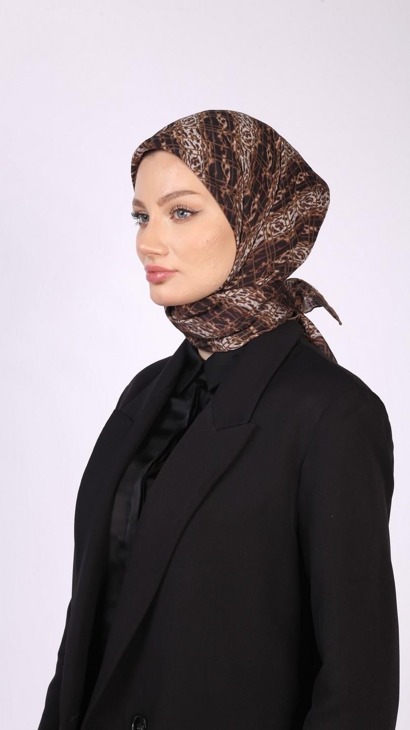 LEOPAR GRİD DESEN EŞARP ACI KAHVE