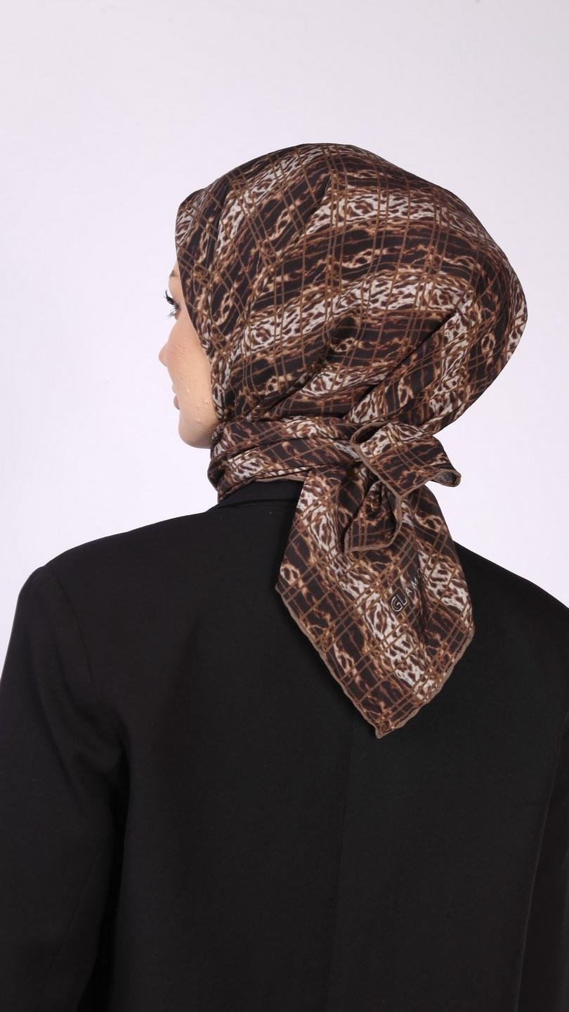 LEOPAR GRİD DESEN EŞARP ACI KAHVE