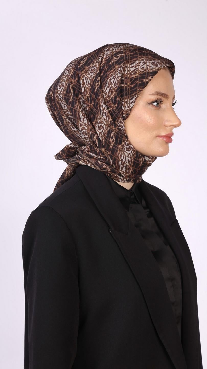 LEOPAR GRİD DESEN EŞARP ACI KAHVE
