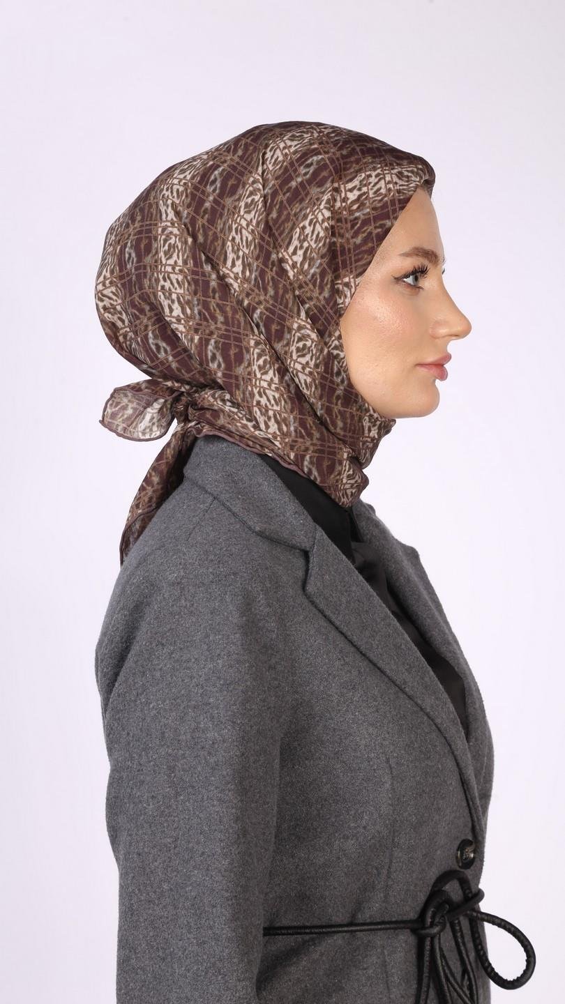 LEOPAR GRİD DESEN EŞARP BORDO