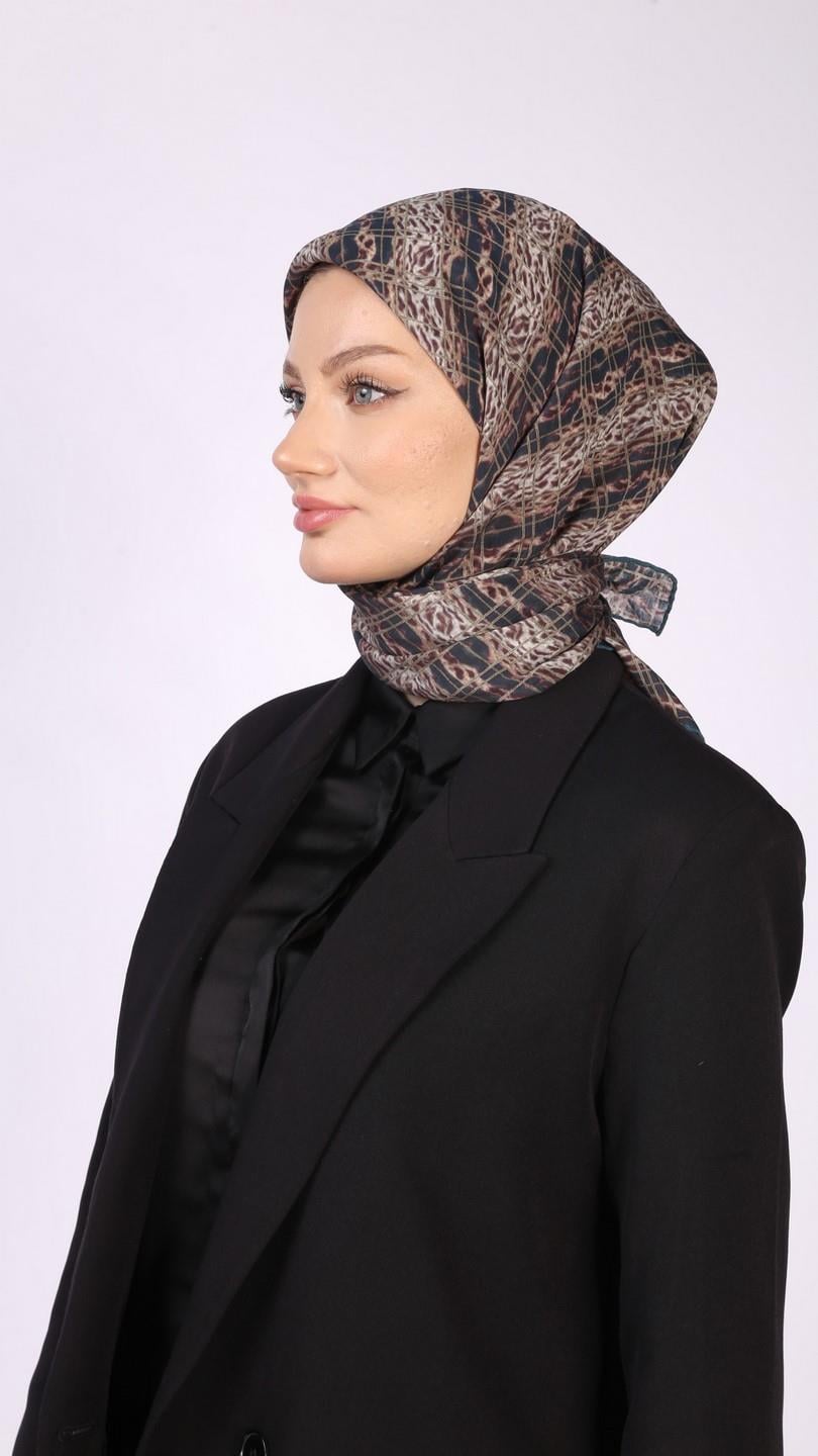 LEOPAR GRİD DESEN EŞARP PETROL YEŞİLİ