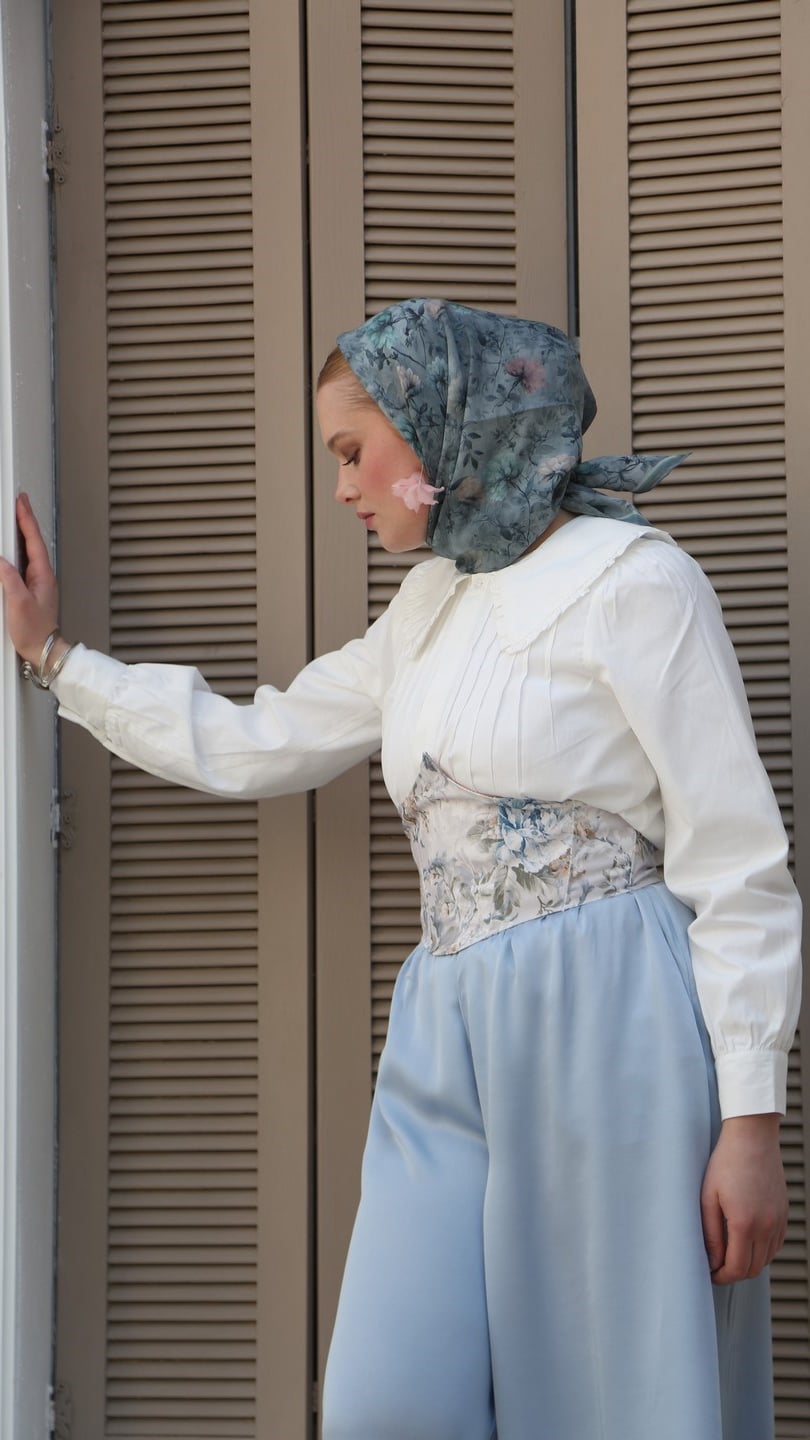 MYSTİC BLOOM DESEN EŞARP MAVİ