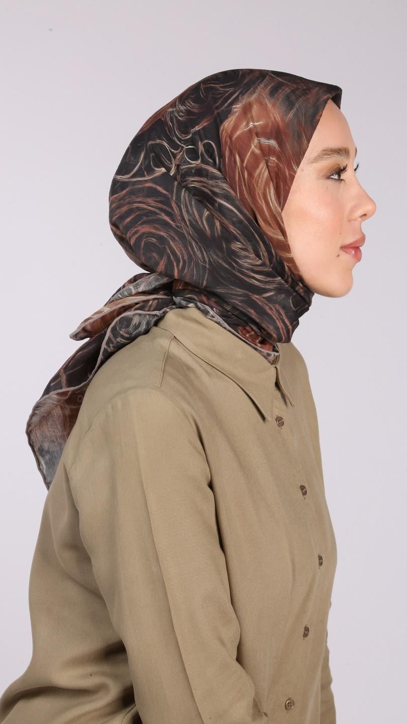 NORA DESEN EŞARP SİYAH-KAHVE