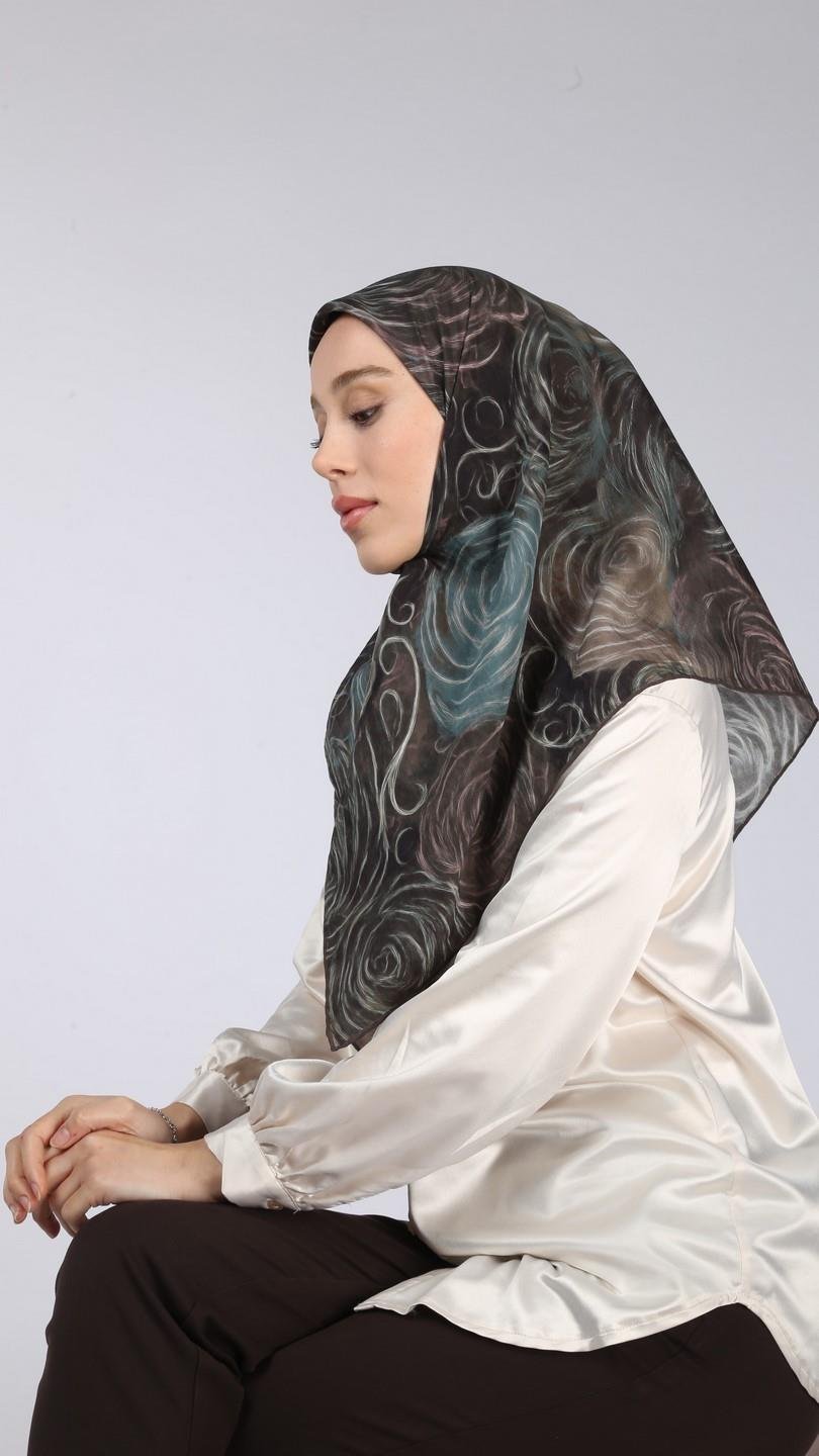 NORA DESEN EŞARP SİYAH-TURKUAZ