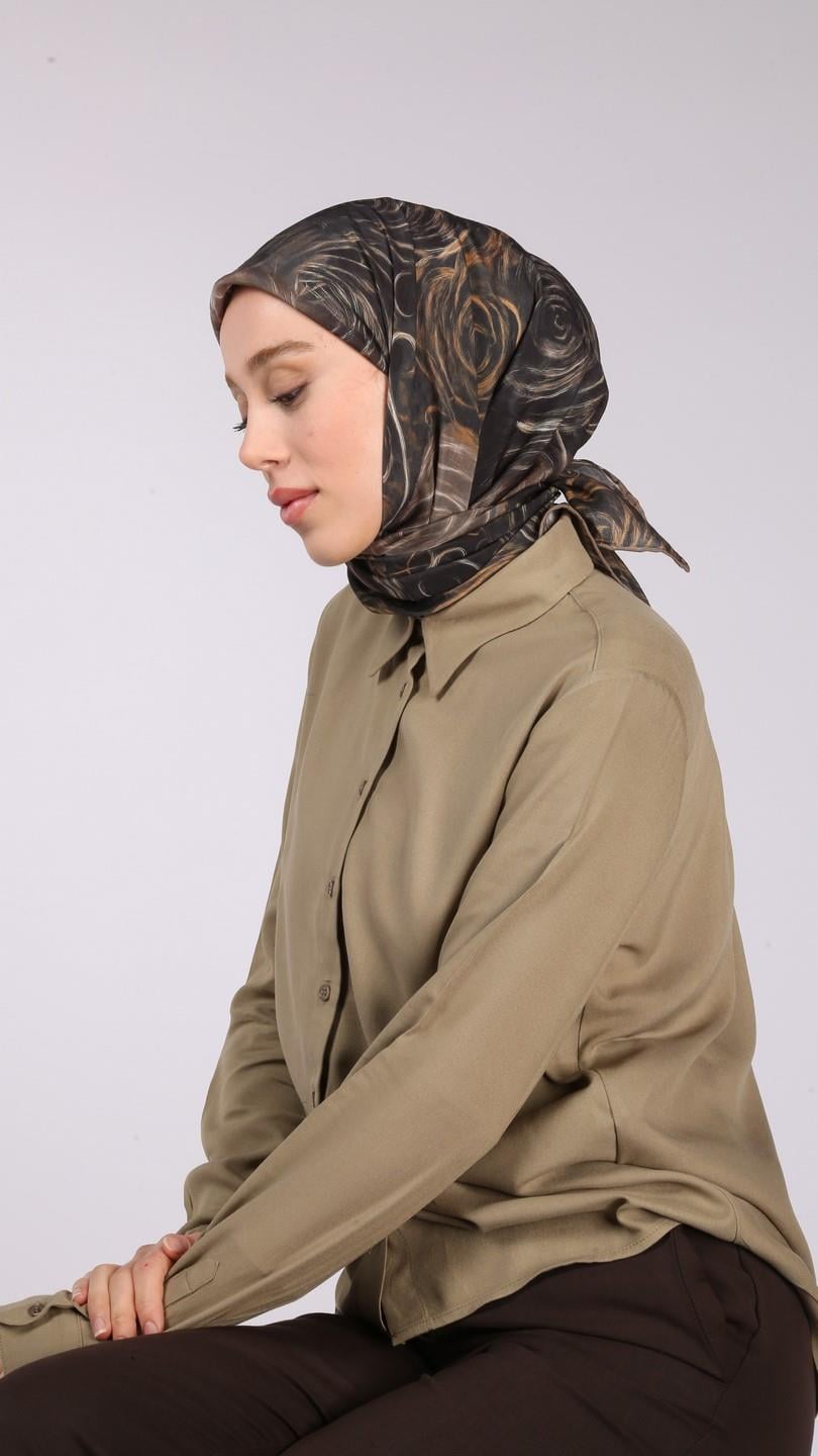 NORA DESEN EŞARP SİYAH-VİZON