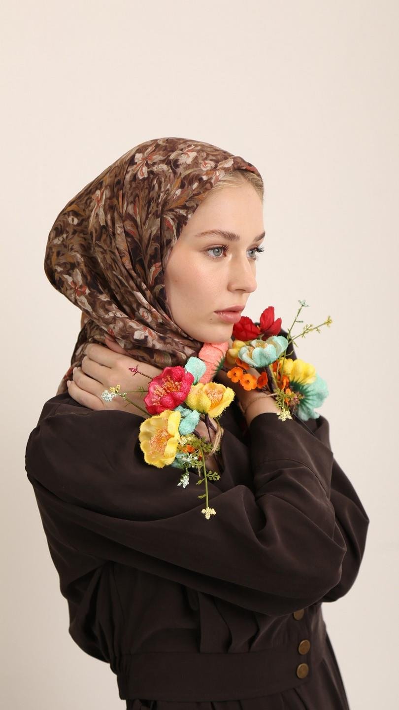 PALM DESEN EŞARP KAHVE