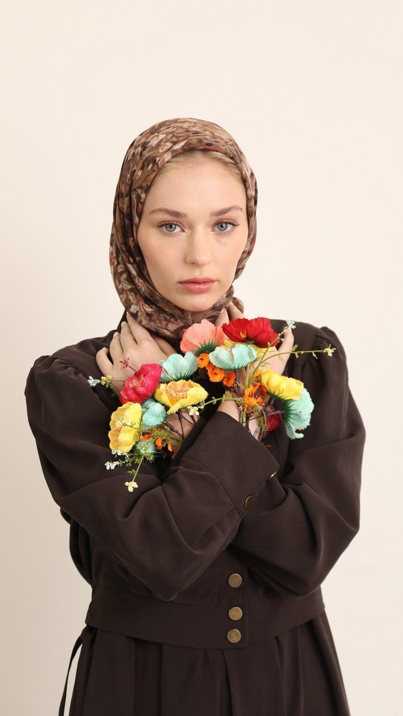PALM DESEN EŞARP KAHVE