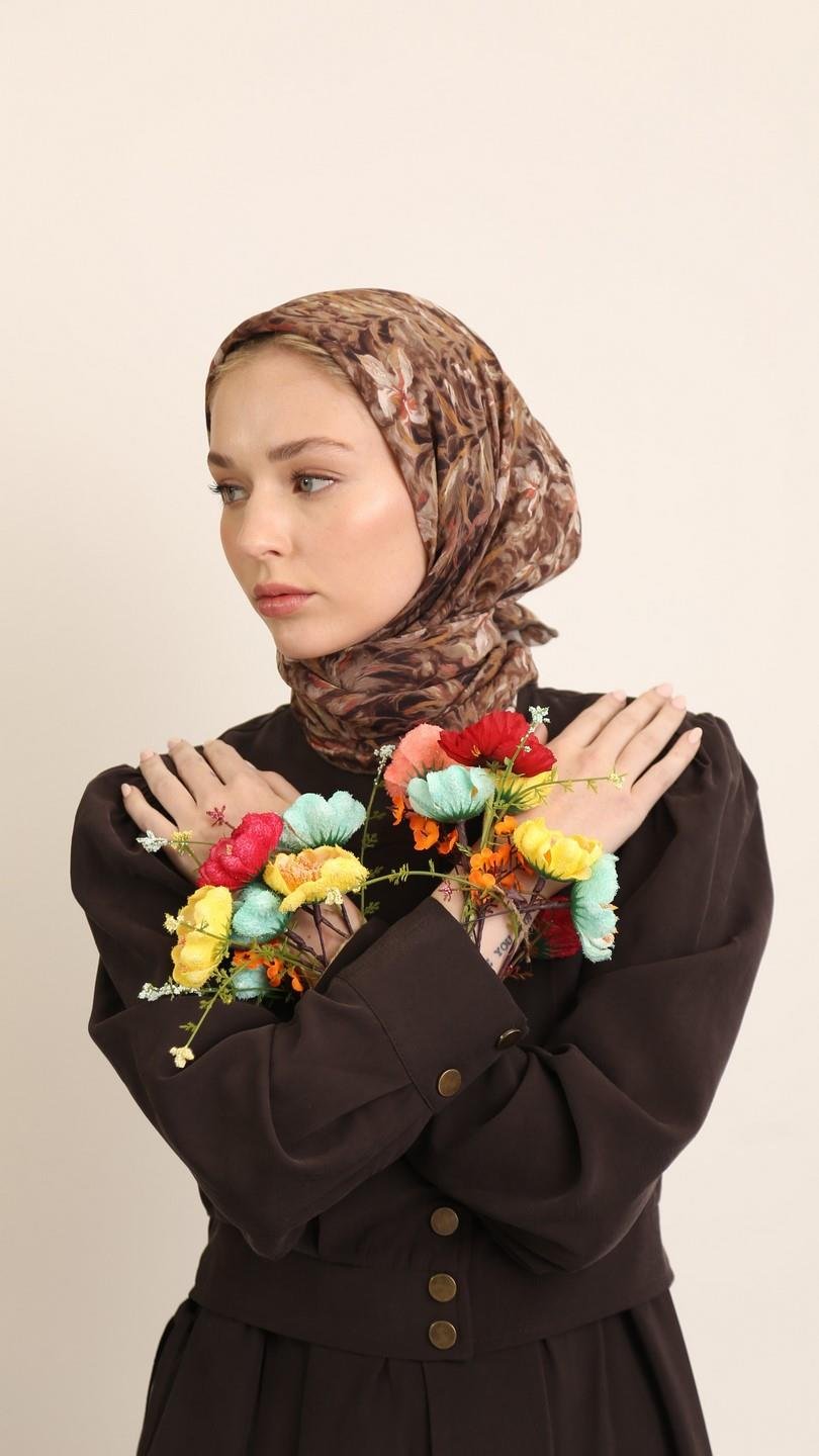 PALM DESEN EŞARP KAHVE