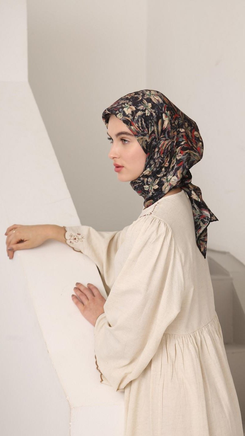 PALM DESEN EŞARP SİYAH KIRMIZI