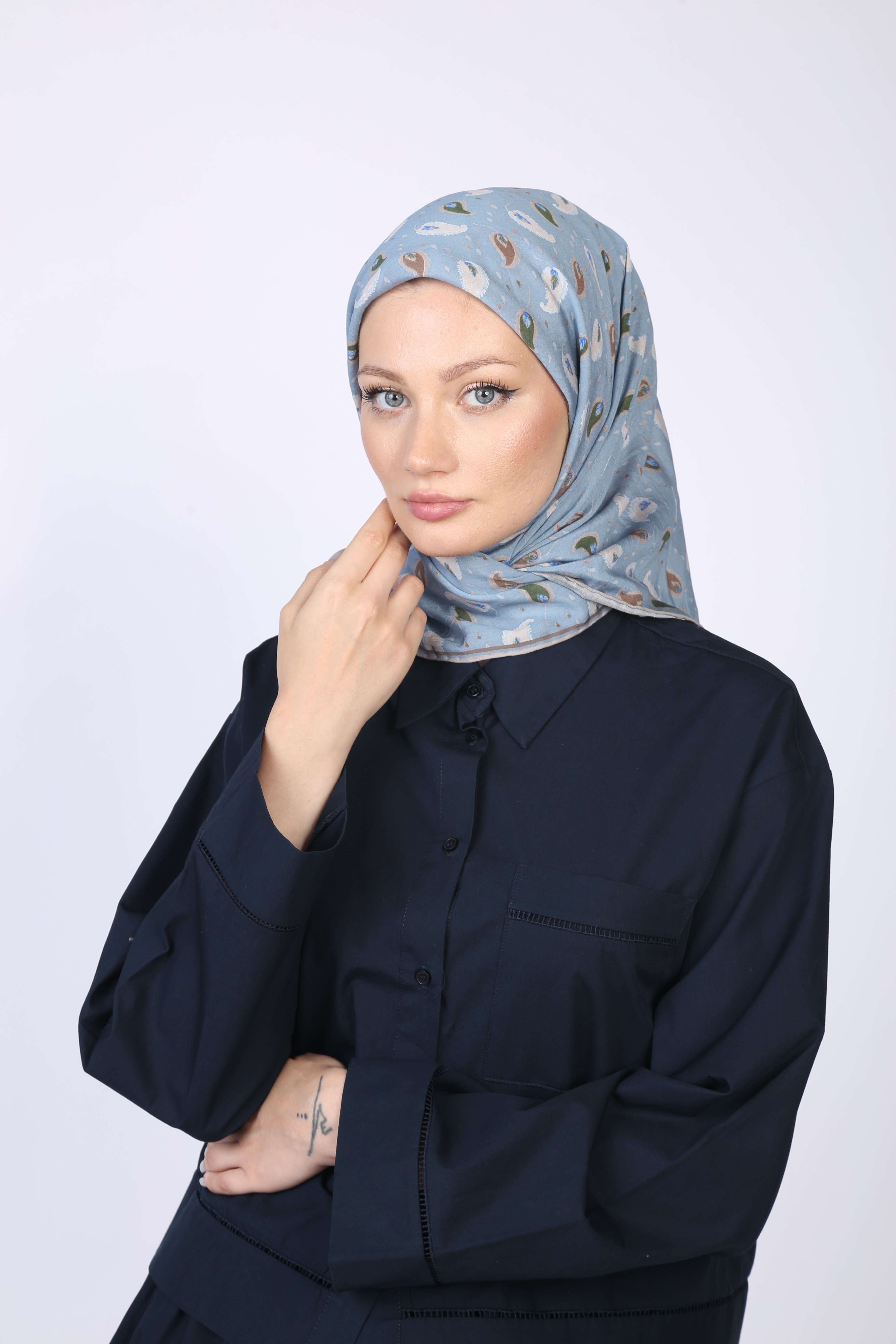 PALU DESEN EŞARP PASTEL MAVİ
