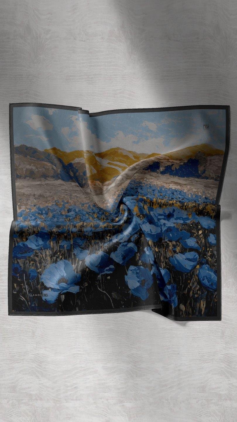 POPPY FLOWER DESEN EŞARP ANTRASİT