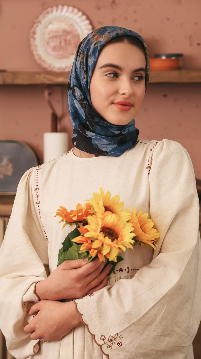 POPPY FLOWER DESEN EŞARP ANTRASİT