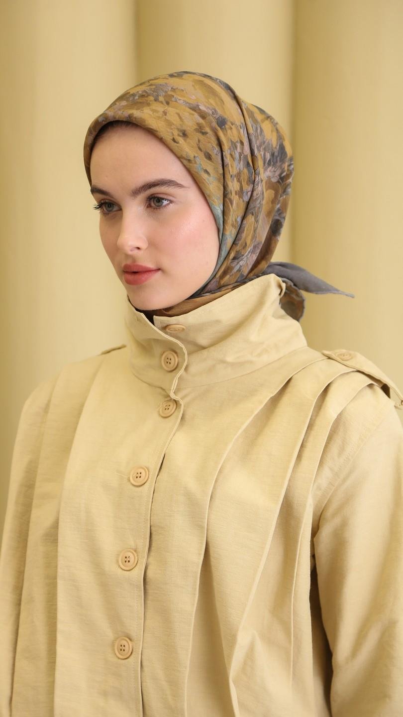 POPPY FLOWER DESEN EŞARP GRİ