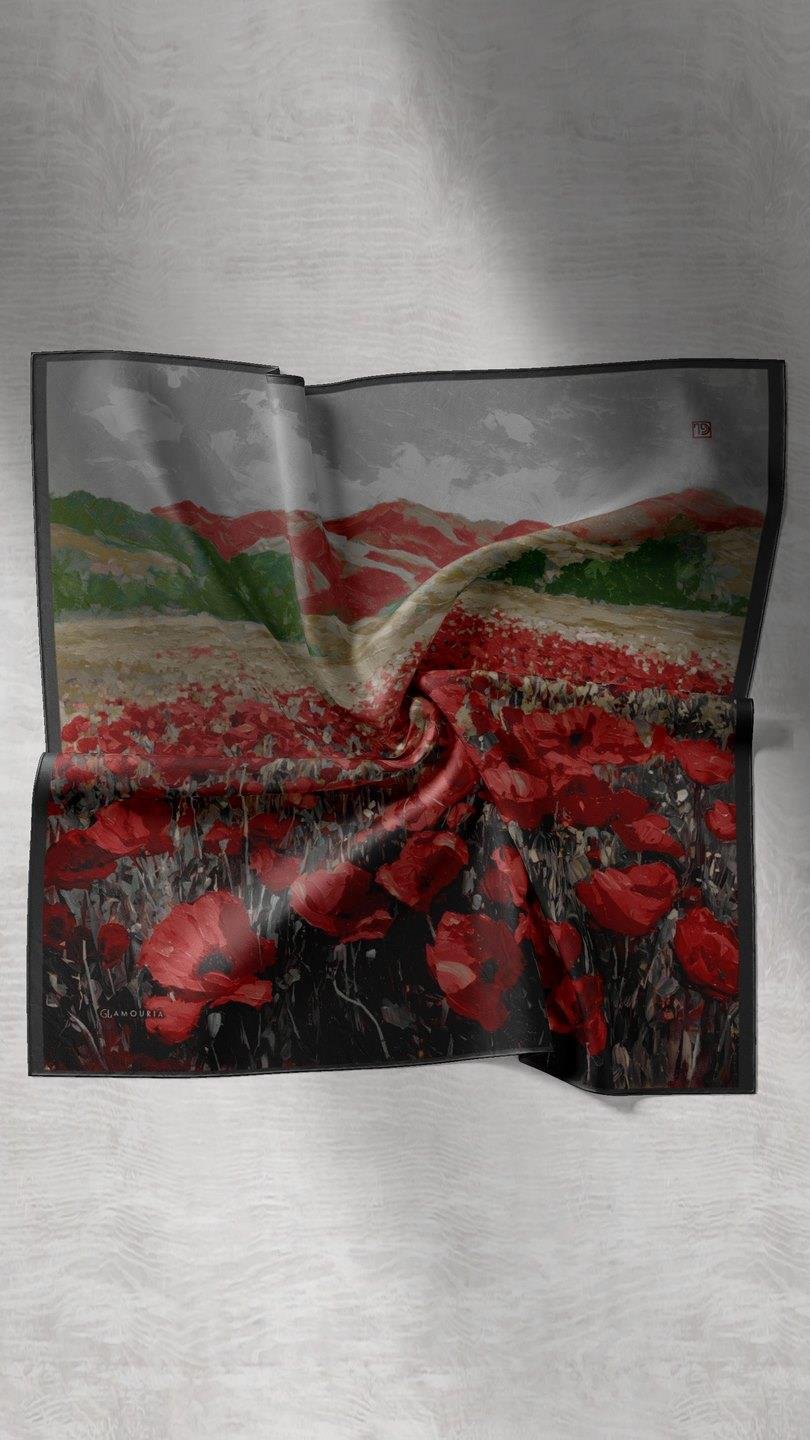 POPPY FLOWER DESEN EŞARP KIRMIZI