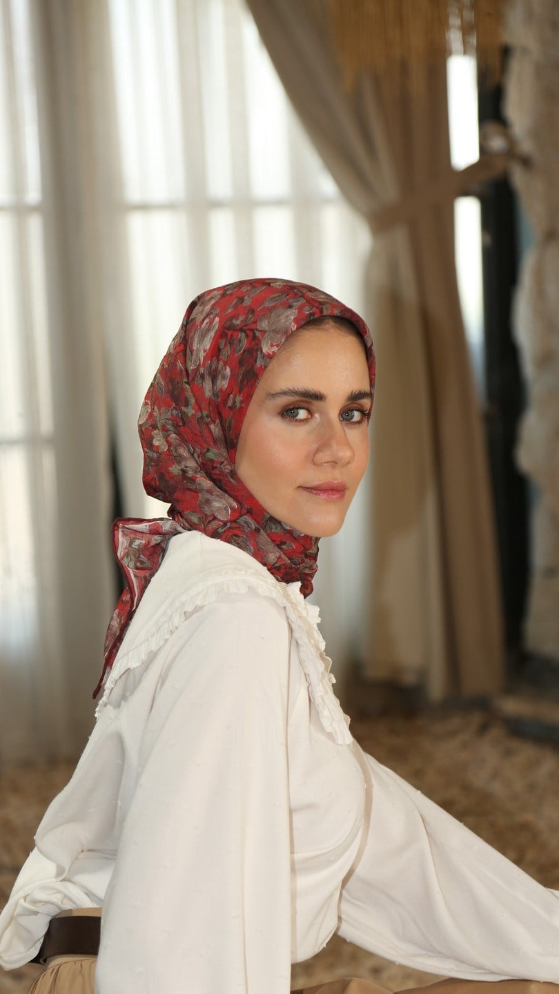 ROSELİER DESEN EŞARP KIRMIZI