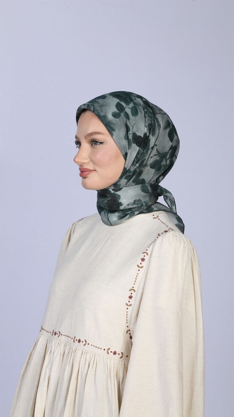 ROZA DESEN EŞARP TURKUAZ