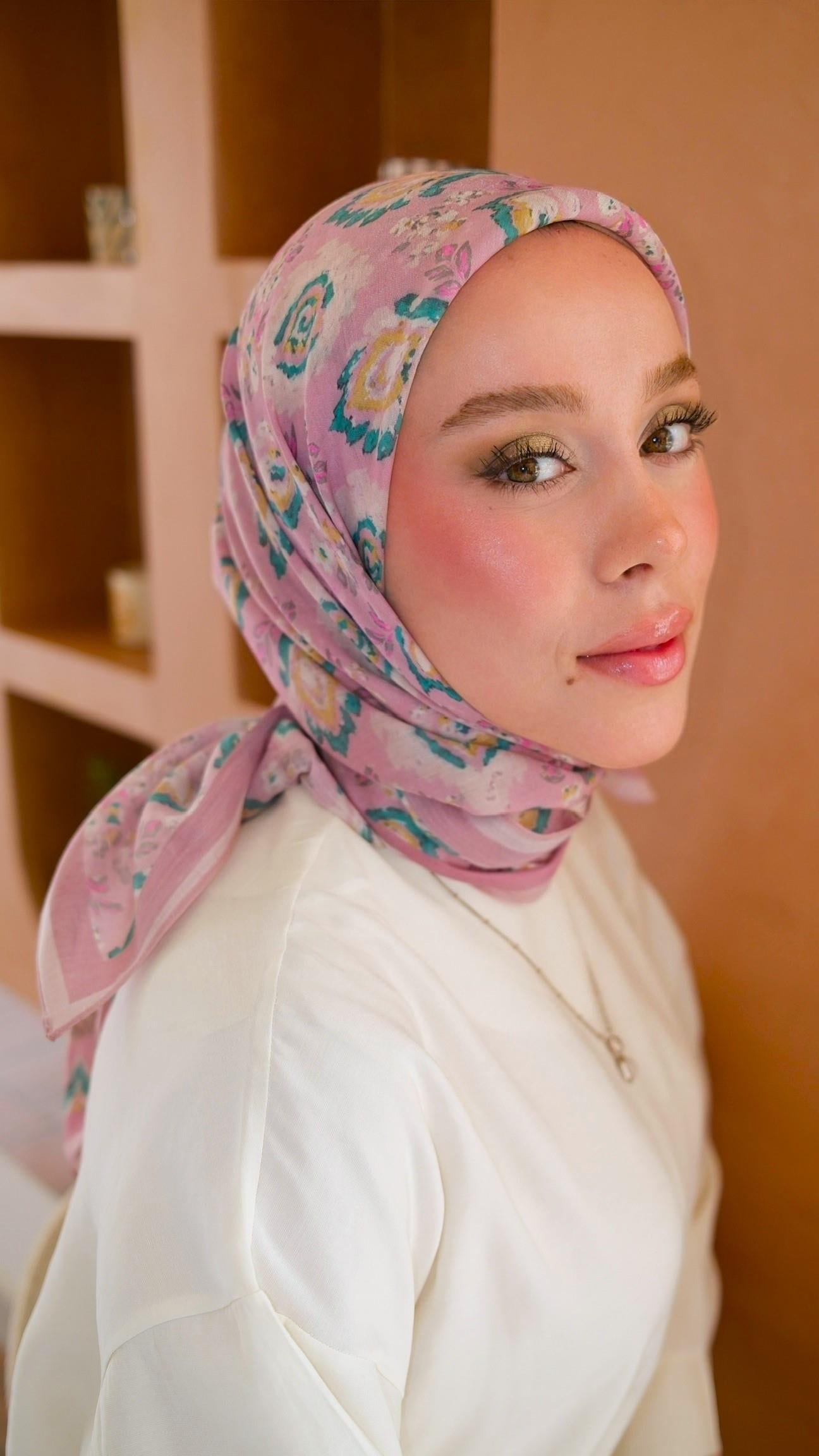 SOLENNE DESEN EŞARP PEMBE-1