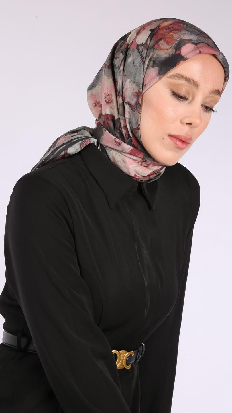VELİNA DESEN EŞARP SİYAH-5